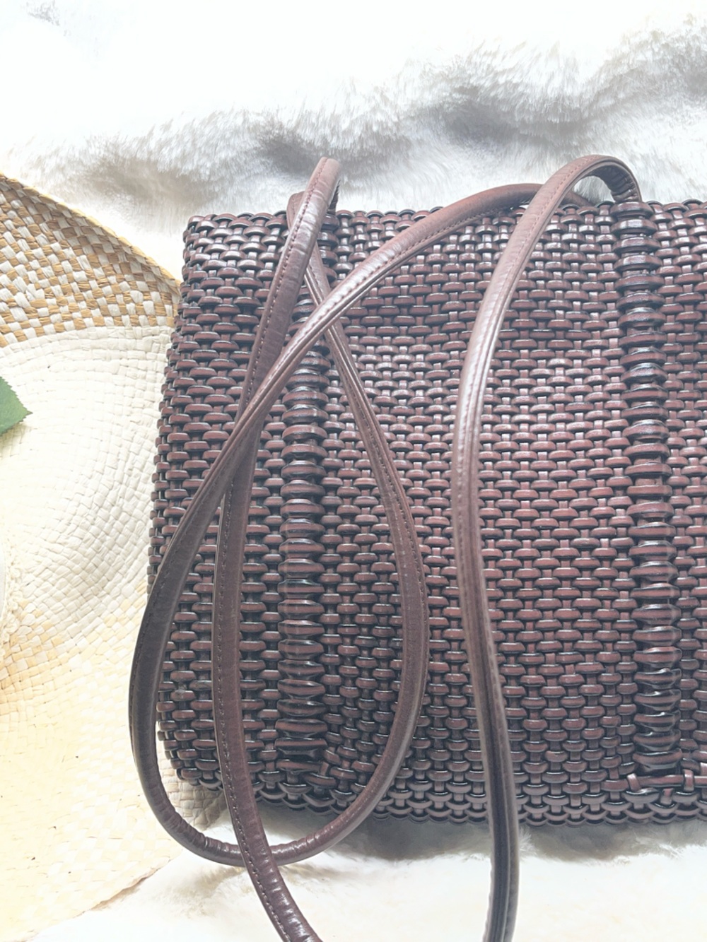 Nine West Dark Brown Woven Crossbody Bag